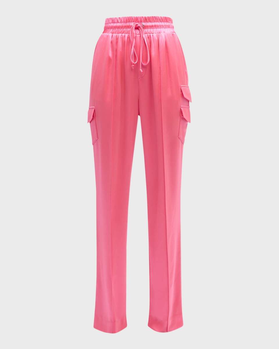 Sarie Satin Drawstring Straight-Leg Pants